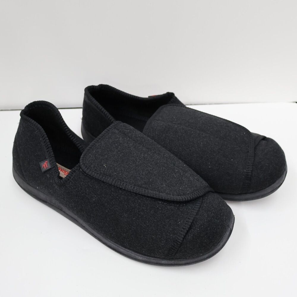 Lesvago Shoes Mens Size‎ 9.5 Diabetic Slipper Adjustable Slip On Comfort Black